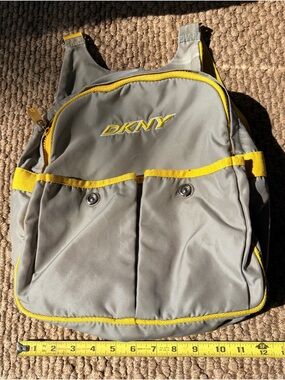 Vintage DKNY Active Tech Nylon Mini Backpack - Grey & Yellow Y2K